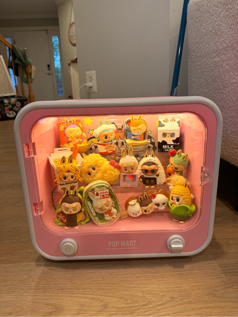 Pop Mart Pink Display Case with Cute Wacky Mart Figures